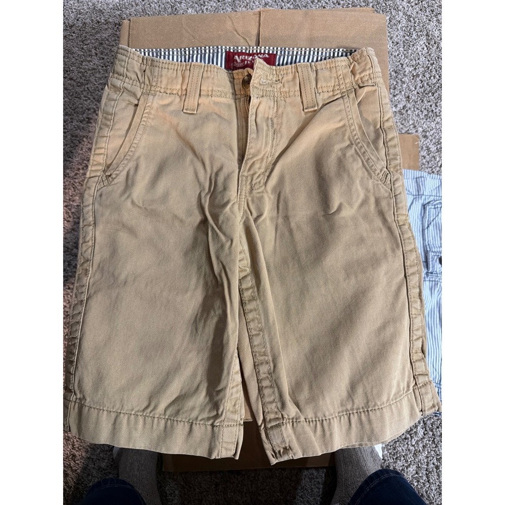 Arizona Jean Co Boys Tan Khaki Chino Shorts Size 10 Adjustable Waist Cotton